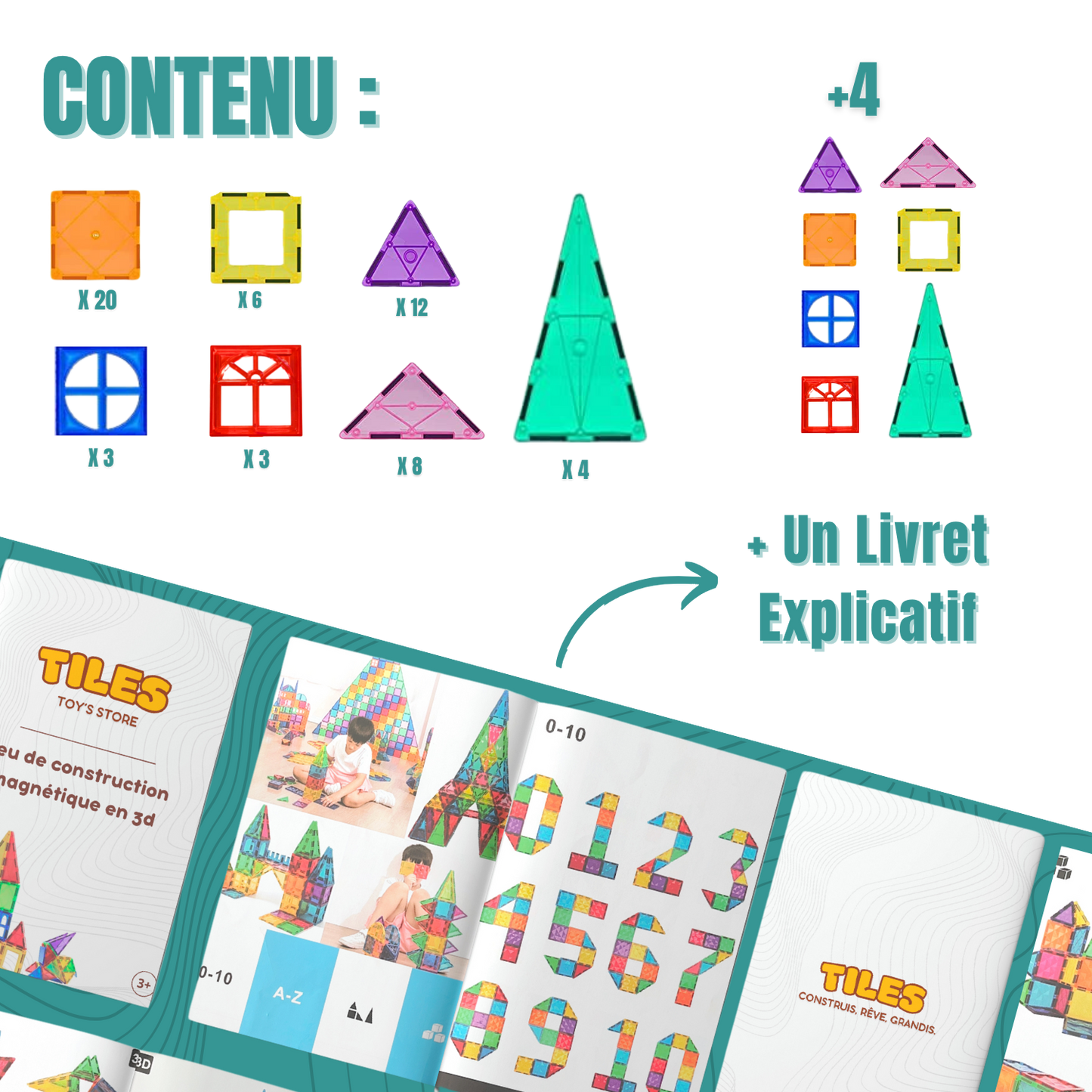 TILES – Jeu de construction magnétique 3D pour enfants (Set créatif)
